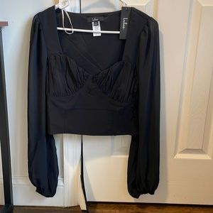 Lulus black long sleeve crop top
